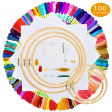 GIEMSON Embroidery Kit with Instructions, 100 Colors Threads, 30 Sewing Pins, 3 Pcs Aida Cloth, 5 Pcs Embroidery Hoops and Cross Stitch Tools for Adults and Kids Beginners